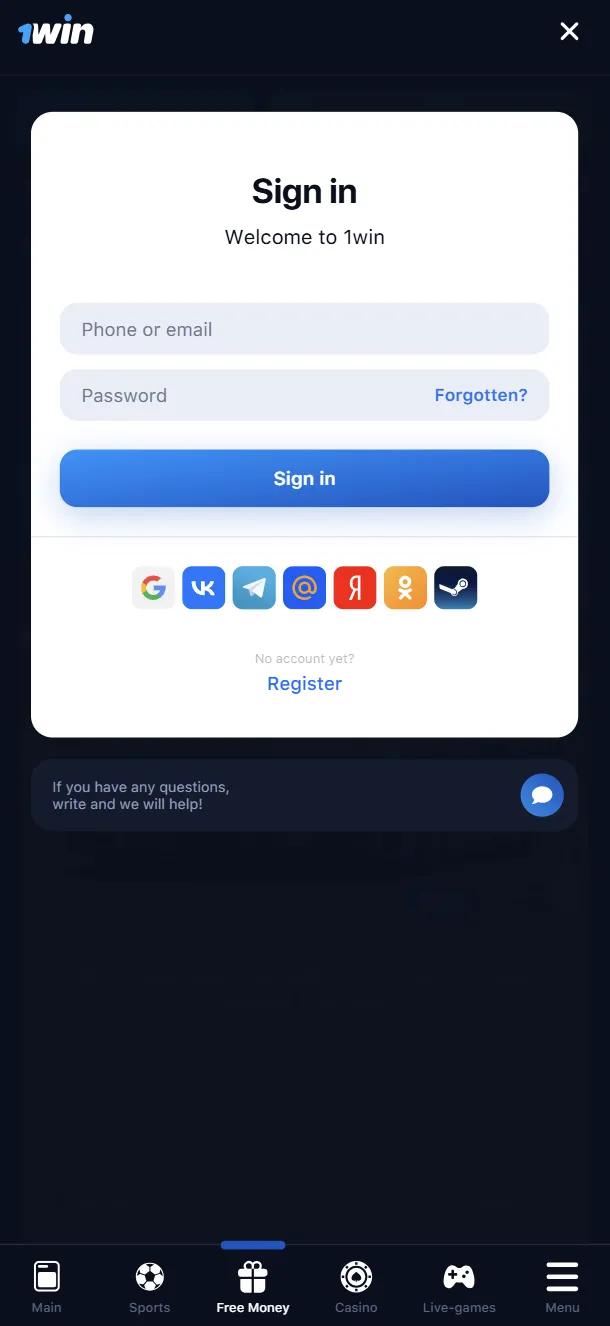 1win app login